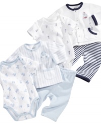 He'll stay comfortable all day long in this three-piece set from Little Me. The bodysuit and pants are perfect for sunny days and the long-sleeved shirt is a perfect piece to take this outfit into the nighttime too. He'll stay comfortable all day long in this three-piece set from Little Me. The bodysuit and pants are perfect for sunny days and the long-sleeved shirt is a perfect piece to take this outfit into the nighttime too.