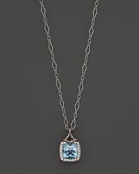 Badgley Mischka Blue Topaz Pendant Necklace With White And Brown Diamonds, 18 Badgley Mischka Blue Topaz Pendant Necklace With White And Brown Diamonds, 18