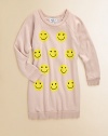 She'll have smiles for miles when she's wearing this cozy, cool pullover embellished with cheery faces.CrewneckLong raglan sleevesPullover styleRibbed hemCotton/PolyesterMachine washMade in the USA Please note: number of buttons may vary depending on size ordered. 