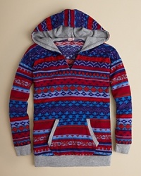 For huddling around a campfire or crisp walks in an autumnal park, this lightweight sweater is rendered in beautiful multicolored prints and cozy waffleknit fabric. For huddling around a campfire or crisp walks in an autumnal park, this lightweight sweater is rendered in beautiful multicolored prints and cozy waffleknit fabric.