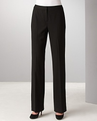 These versatile straight-leg pants are menswear inspired but are ingeniously tailored for a more feminine fit. Wear with the matching tailored jacket for a smart office look. Flat front, banded waist, hidden front zipper, hook-and-bar closure. Clean, no-pocket style. Back darts. These versatile straight-leg pants are menswear inspired but are ingeniously tailored for a more feminine fit. Wear with the matching tailored jacket for a smart office look. Flat front, banded waist, hidden front zipper, hook-and-bar closure. Clean, no-pocket style. Back darts.