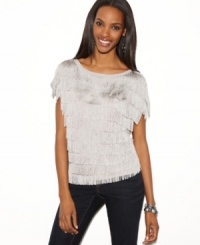 INC makes it easy to add texture and movement to your spring look! Dress up this petite swingy fringe tee with dramatic drop earrings. INC makes it easy to add texture and movement to your spring look! Dress up this petite swingy fringe tee with dramatic drop earrings.