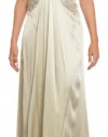 A.B.S. by Allen Schwartz Women's Sleek Silk Beaded Halter Long Evening Gown 4 Champagne