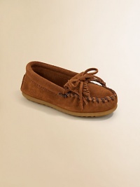 Your little one will exude groovy bohemian style in these supple suede mocs with requisite fringe, contrast stitching and a plush insole.Slip-onSuede upperRubber solePadded insoleImported Your little one will exude groovy bohemian style in these supple suede mocs with requisite fringe, contrast stitching and a plush insole.Slip-onSuede upperRubber solePadded insoleImported