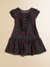 Inspired by vintage Americana, this comfy cotton plaid design features a flurry of ruffles along the placket and an elastic smocked drop waist.CrewneckPetal sleevesRuffled button-front placketRuffled hemFully linedCottonMachine washImported Please note: Number of buttons may vary depending on size ordered. Inspired by vintage Americana, this comfy cotton plaid design features a flurry of ruffles along the placket and an elastic smocked drop waist.CrewneckPetal sleevesRuffled button-front placketRuffled hemFully linedCottonMachine washImported Please note: Number of buttons may vary depending on size ordered.