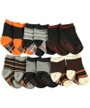 U.S. Polo Assn. Custom Stripe 6-Pack Crew Socks (Sizes 0M - 24M) - brown/gray, 12 - 24 months