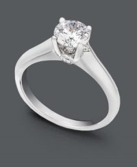 A timeless beauty symbolic of everlasting love. A sparkling round-cut solitaire diamond (9/10 ct. t.w.) sits in a shining 18k white gold setting. Ring features a single round-cut diamond (1/10 ct. t.w.) in a Milli-micro prong setting. IGI Certified diamonds. A timeless beauty symbolic of everlasting love. A sparkling round-cut solitaire diamond (9/10 ct. t.w.) sits in a shining 18k white gold setting. Ring features a single round-cut diamond (1/10 ct. t.w.) in a Milli-micro prong setting. IGI Certified diamonds.
