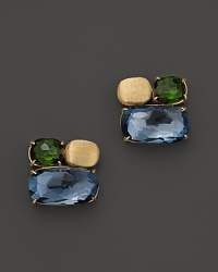 Exclusively at Bloomingdale's, London blue topaz and green tourmaline are artfully set with hand-engraved 18K gold in these stud earrings from Marco Bicego. Exclusively at Bloomingdale's, London blue topaz and green tourmaline are artfully set with hand-engraved 18K gold in these stud earrings from Marco Bicego.