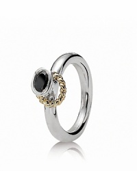 A 14K gold 'halo' adds contrast and movement to PANDORA's black zirconia solitaire ring. A 14K gold 'halo' adds contrast and movement to PANDORA's black zirconia solitaire ring.