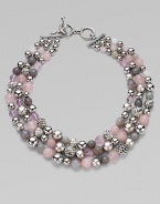 From the Elements Collection. A triple strand of bold beads combines sterling silver, rose quartz, grey chalcedony and grey moonstone in an artful union of rich textures, varied sizes and soft shades.Rose quartz, grey chalcedony and grey moonstoneSterling silverLength, about 18Cable toggle claspImported