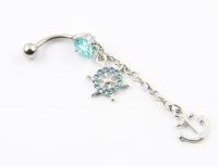 316L Surgical Steel 14 Gauge Navel Belly Ring Anchor Gem Paved Ship's Wheel Dangle Piercing 316L Surgical Steel 14 Gauge Navel Belly Ring Anchor Gem Paved Ship's Wheel Dangle Piercing