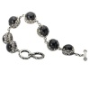 925 Silver & Round Onyx Cabochon Bracelet with 18k Gold Accents- 7.5 IN