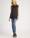 Soft heathered jersey styled in an easy-fit funnelneck style, perfect for layering.SleevelessFlat frontSlight side ruchingPullover style60% cotton/40% polyesterMachine washMade in USA of imported fabricModel shown is 5'9 (175cm) wearing US size Small.