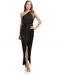 THE LOOKAsymmetric silhouetteGathered and draped at waistHigh slitInvisible side zip with button-and-loop closureTHE FITAbout 58 from shoulder to hemTHE MATERIAL90% viscose rayon/10% silkFully linedCARE & ORIGINDry clean ImportedModel shown is 5' 9½ (176cm) wearing US size 4. THE LOOKAsymmetric silhouetteGathered and draped at waistHigh slitInvisible side zip with button-and-loop closureTHE FITAbout 58 from shoulder to hemTHE MATERIAL90% viscose rayon/10% silkFully linedCARE & ORIGINDry clean ImportedModel shown is 5' 9½ (176cm) wearing US size 4.