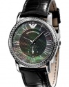 Emporio Armani Women's AR0468 Classic Black Leather Black Mother-Of-Pearl Dial Watch