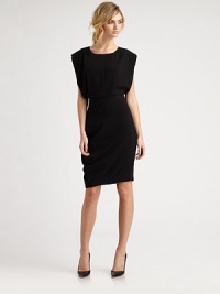 Sultry crepe dress with structured short sleeves and a plunging back keyhole detail. CrewneckOpen short sleevesWaistbandPlunging back keyhole detail; invisible back zipperFully linedAbout 25 from natural waist98% polyester/2% elastaneDry cleanImportedModel shown is 5'10 (177cm) wearing US size 0. Sultry crepe dress with structured short sleeves and a plunging back keyhole detail. CrewneckOpen short sleevesWaistbandPlunging back keyhole detail; invisible back zipperFully linedAbout 25 from natural waist98% polyester/2% elastaneDry cleanImportedModel shown is 5'10 (177cm) wearing US size 0.