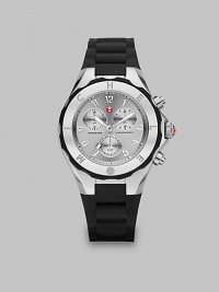 From the Tahitian Jelly Bean Collection. This technical timepiece features a sleek stainless steel case with a sporty silicone strap. Swiss quartz movementWater resistant to 5 ATMRound stainless steel case, 40mm (1.5) Sunray logo bezelStainless steel chronograph dialNumeric hour markersDate sub-dialSecond hand Black silicone strapImported From the Tahitian Jelly Bean Collection. This technical timepiece features a sleek stainless steel case with a sporty silicone strap. Swiss quartz movementWater resistant to 5 ATMRound stainless steel case, 40mm (1.5) Sunray logo bezelStainless steel chronograph dialNumeric hour markersDate sub-dialSecond hand Black silicone strapImported