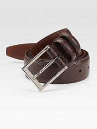 EXCLUSIVELY OURS. An essential piece for any man's wardrobe in soft, Italian calfskin leather with a nickel-plated buckle. Nickel-plated buckle About 1¼ wide Made in USA 