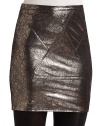 THE LOOKBanded waist Back zip closure Seam details Crackled metallic tone Fully linedTHE FITStraight silhouette About 17 longTHE MATERIALSkirt: Lambskin leather Lining: SilkCARE & ORIGINDry clean Imported