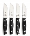 Packed with all the personality and precision of your favorite chef, Guy Fieri, this forged steak knife set features thick, one-piece constructed blades that feature both serrated and straight edges for an expert slice through all of your favorite cuts. A contoured handle with a special notched finger groove and 3 rivets guarantee control and comfort. 5-year warranty.
