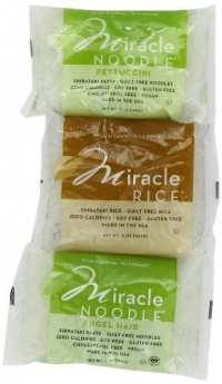 Miracle Noodle 6 bag Variety Pack, 44-Ounces (Includes: 2 Shirataki Angel Hair, 2 Shirataki Rice & 2 Shirataki Fettuccini) Miracle Noodle 6 bag Variety Pack, 44-Ounces (Includes: 2 Shirataki Angel Hair, 2 Shirataki Rice & 2 Shirataki Fettuccini)