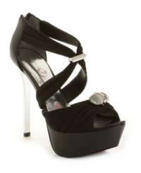 Showcase your stride with the these platform sandals by Paris Hilton. A crystal stiletto heel and shimmering accents won't allow you to pass under the radar. Showcase your stride with the these platform sandals by Paris Hilton. A crystal stiletto heel and shimmering accents won't allow you to pass under the radar.