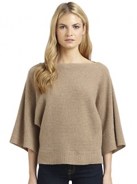 THE LOOKSuper soft knit cashmere constructionBateau neckThree-quarter length dolman sleevesTHE FITAbout 26 from shoulder to hemTHE MATERIALCashmereCARE & ORIGINDry cleanImportedModel shown is 5'9 (175cm) wearing US size Small. THE LOOKSuper soft knit cashmere constructionBateau neckThree-quarter length dolman sleevesTHE FITAbout 26 from shoulder to hemTHE MATERIALCashmereCARE & ORIGINDry cleanImportedModel shown is 5'9 (175cm) wearing US size Small.