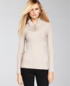 Chic and shimmery, INC's petite cowlneck sweater features a metallic knit and contrasting ribbed detail from waist to hem.