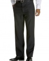 Calvin Klein Mens Flat Front Gray Shadow Stripe Wool Dress Pants