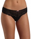 Betsey Johnson Women's Eyelet Lace Lo-Rise Wide Side Thong, Raven Black, Large