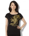 Lauren Ralph Lauren's cotton jersey tee exudes casual-chic flair with an exotic dragon design at the front.