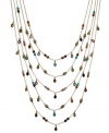 Lauren Ralph Lauren's colorful five-row necklace combines semi-precious tiger's eye beads with amethyst hues. Set in 14k gold-plated mixed metal. Approximate length: 17 inches. Approximate drop: 1/2 inch.
