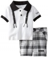 Calvin Klein Baby-Boys Newborn Polo With Plaided Short, White, 3-6 Months