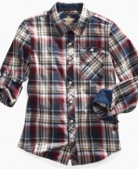 Crisp plaid and contrast lining at the cuffs and collar take traditional style and make it Epic. Crisp plaid and contrast lining at the cuffs and collar take traditional style and make it Epic.