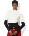 Lauren Ralph Lauren's soft ribbed cotton top is crafted with an angled zipper at the mockneck for sleek, modern style