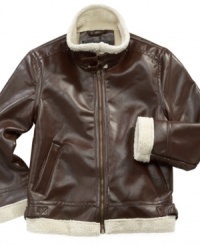 Keep his spirits soaring with this handsome bomber jacket with faux-shearling trim from KC Collections. Keep his spirits soaring with this handsome bomber jacket with faux-shearling trim from KC Collections.
