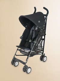 An all purpose, stylish and lightweight buggy with a high-performance aluminum frame and carry handle for easy storage and portability.Five second one-hand compact umbrella foldWeighs about 12 poundsMultiple seat position reclineRemovable, washable padded seatHandy mesh shopping basketExtendable leg restHandy mesh shopping basketReinforced chassisFive-point safety harnessFoot-operated brakesAccommodates children 6 months and older An all purpose, stylish and lightweight buggy with a high-performance aluminum frame and carry handle for easy storage and portability.Five second one-hand compact umbrella foldWeighs about 12 poundsMultiple seat position reclineRemovable, washable padded seatHandy mesh shopping basketExtendable leg restHandy mesh shopping basketReinforced chassisFive-point safety harnessFoot-operated brakesAccommodates children 6 months and older