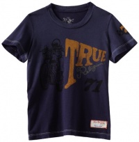 True Religion Boys 2-7 Biker Short Sleeve Logo Crew Neck Tee, Azul, Medium