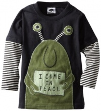 Mulberribush Boys 2-7 I Come In Peace Applique-2 Tone Stripe sleeve Tee, Black, 2T Mulberribush Boys 2-7 I Come In Peace Applique-2 Tone Stripe sleeve Tee, Black, 2T
