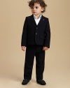 When it's time for your young man to dress up, start him out in an elegant, understated Armani design of fine
