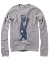 Your little guy will look un-bearably cool in this snowboard graphic thermal by Quiksilver. Your little guy will look un-bearably cool in this snowboard graphic thermal by Quiksilver.