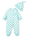 This comfy footie from Offspring keeps the look light and fun with large aqua polkadots.