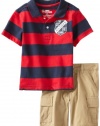 Tommy Hilfiger Boys 2-7 Royce Stripe Polo Cargo Short 2 Piece Set, Tango Red, 2T