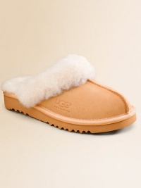 Smooth suede slip-ons with moisture-wicking sheepskin lining are perfect for cozy times at home. Light and flexible EVA sole Embossed UGG logo Imported Smooth suede slip-ons with moisture-wicking sheepskin lining are perfect for cozy times at home. Light and flexible EVA sole Embossed UGG logo Imported