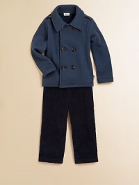 A seafaring-style coat in a classic silhouette with anchor-motif buttons.Point collarDouble-breasted button frontTab epaulettes with buttonsLong sleeves50% cotton/50% polyesterMachine washImported Please note: Number of buttons may vary depending on size ordered. A seafaring-style coat in a classic silhouette with anchor-motif buttons.Point collarDouble-breasted button frontTab epaulettes with buttonsLong sleeves50% cotton/50% polyesterMachine washImported Please note: Number of buttons may vary depending on size ordered.