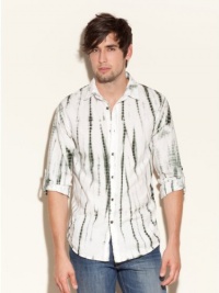 GUESS Long-Sleeve Tie-Dyed Striped Shirt, OPTIC WHITE (MEDIUM) GUESS Long-Sleeve Tie-Dyed Striped Shirt, OPTIC WHITE (MEDIUM)