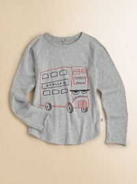 For the little man on the go, a laid-back tee featuring a double-decker bus brought to life.CrewneckLong sleevesCurved hemOrganic cottonMachine washImported For the little man on the go, a laid-back tee featuring a double-decker bus brought to life.CrewneckLong sleevesCurved hemOrganic cottonMachine washImported