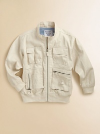 A handsome, easy-wearing cotton twill design with stand-up collar, front zip and plenty of pockets for cute, comfy style.Stand-up collarLong sleevesFull-zip frontFront patch flap pocketsBack yokeRibbed cuffs and hemCottonMachine washImported A handsome, easy-wearing cotton twill design with stand-up collar, front zip and plenty of pockets for cute, comfy style.Stand-up collarLong sleevesFull-zip frontFront patch flap pocketsBack yokeRibbed cuffs and hemCottonMachine washImported