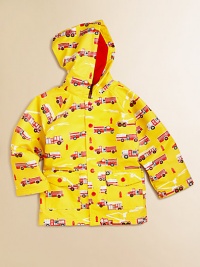 He'll beat the rainy day blues wearing this vibrant rainy weather essential with ultra-soft terry lining. Attached hoodLong sleevesSnap frontFront flap snap pocketsFully linedPolyurethaneLining: 78% cotton/22% polyesterMachine washImported He'll beat the rainy day blues wearing this vibrant rainy weather essential with ultra-soft terry lining. Attached hoodLong sleevesSnap frontFront flap snap pocketsFully linedPolyurethaneLining: 78% cotton/22% polyesterMachine washImported