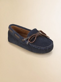 Just like a grownup driving shoe, in buttery suede with slip-on moccasin construction and an authentic driver sole.Suede upperLeather laces tie in frontLeather liningTextured rubber driver soleImported Just like a grownup driving shoe, in buttery suede with slip-on moccasin construction and an authentic driver sole.Suede upperLeather laces tie in frontLeather liningTextured rubber driver soleImported